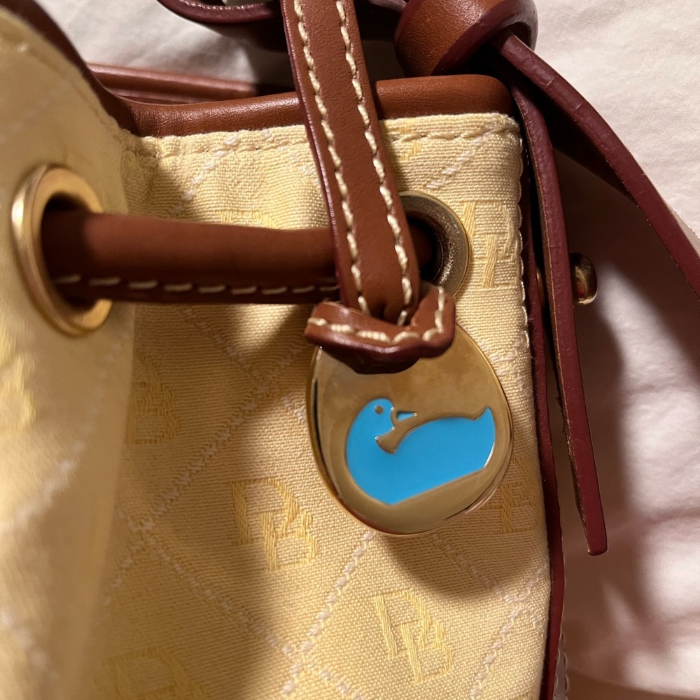 Dooney & Bourke Butter Yellow Canvas and Brown Leather Shoulder Bag - Picture 2 of 10